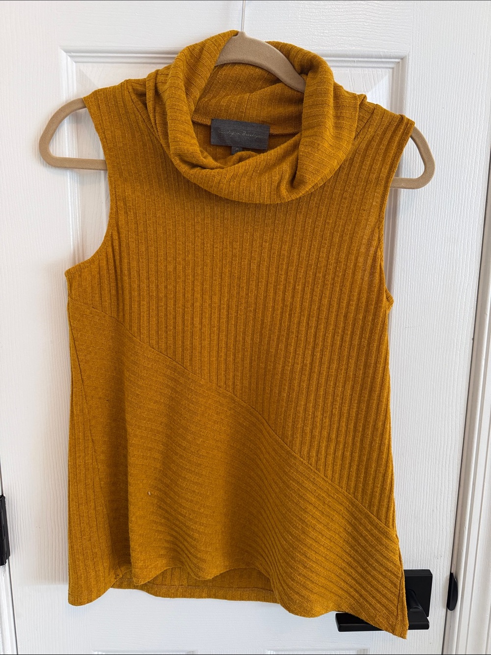 Sunday in Brooklyn Mustard Yellow Emelia Ribbed Cowl Neck Sleeveless Sweater M